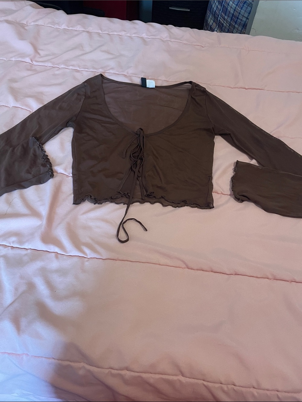 H&M Brown Long Sleeve Tie-Front Crop Top